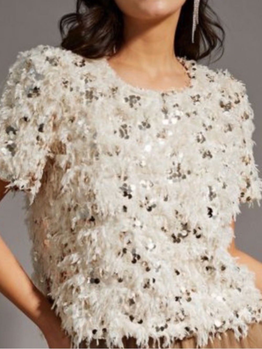 Zara Girl Faux Fur Sequin Cream Holiday Special Occasion Top Size 11-12